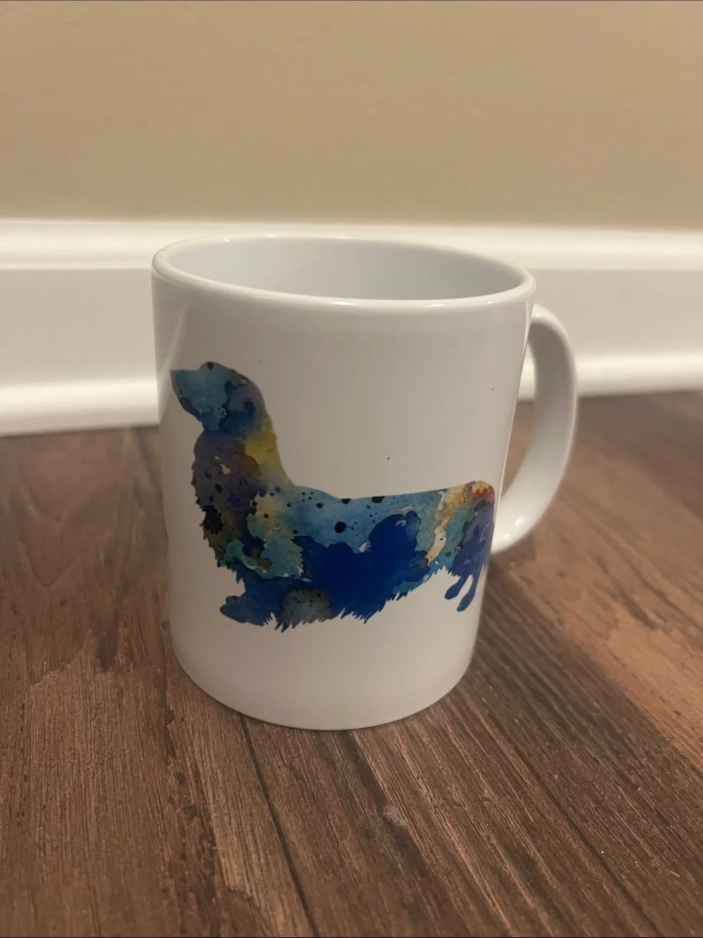 White Mug with Blue Multi-Tone Dachshund Silhouette